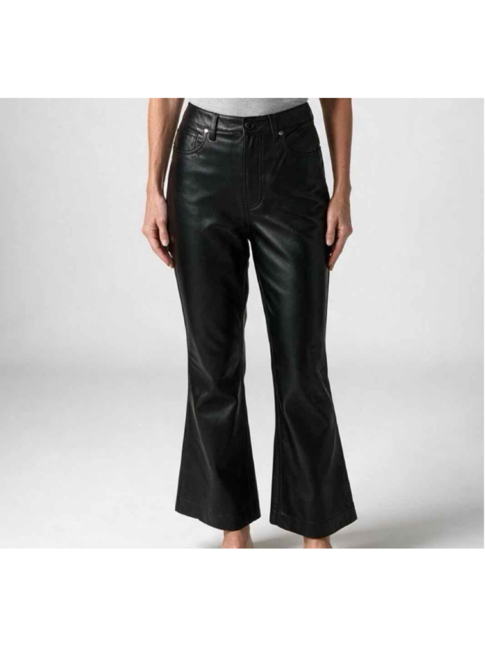 Veronica Beard Carson Vegan Leather High-Rise Ankle Flare Pants Black NWT Sz 30